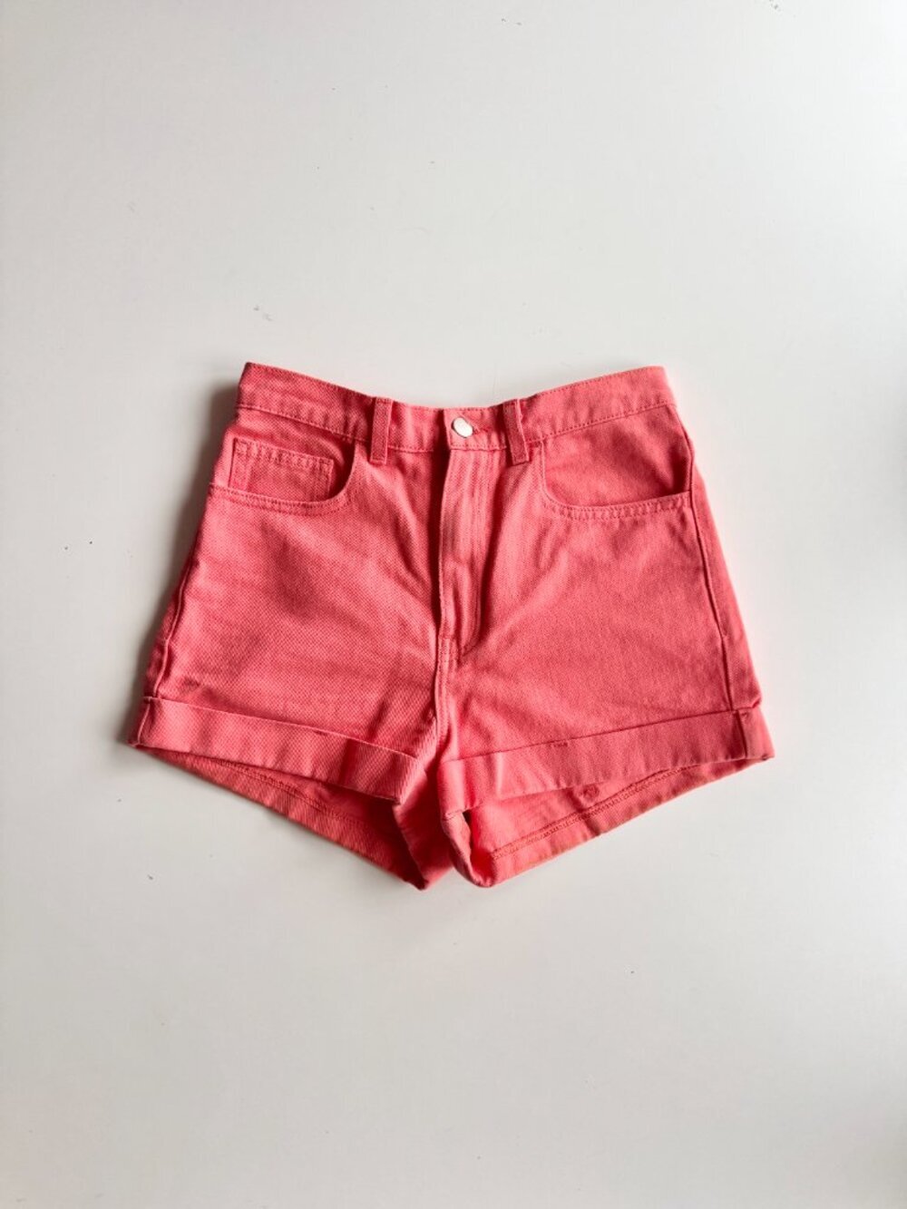 AMERICAN APPAREL JEANS Watermelon Coral High Rise Cut Off Shorts, Size 27